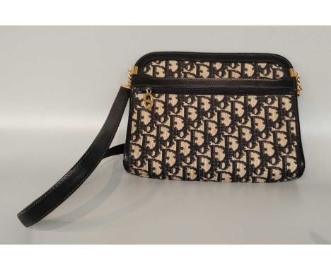 Christian Dior Monogram Canvas Shoulder Bag, with black leather trims and shoulder strap, gilt-tone hardware, one open pocket