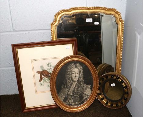 Gilt Framed Mirror, early 19th century, with bevelled mercury plate and gadrooned arch top frame, together with an oval gilt 