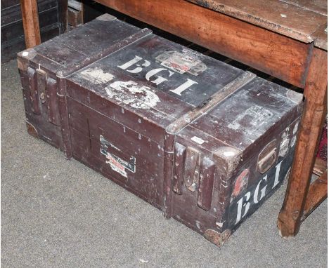 Trunk with Cunard White Star Liverpool Labels, by repute made in Cunard workshop in Liverpool, BGI (Brian Garfield lllingwort
