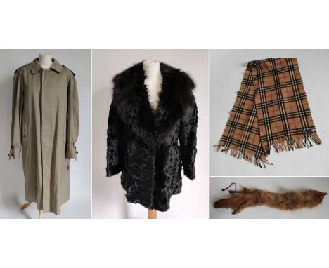 Circa 1980s Gents Burberry Trenchcoat with removable wool liner in the signature Burberry check, storm flap to the reverse, t