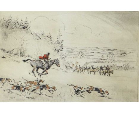 Tom Carr (1912-1977)''Breaking Cover''Signed, inscribed and numbered 65/75, etching, together with a collection of hunting th