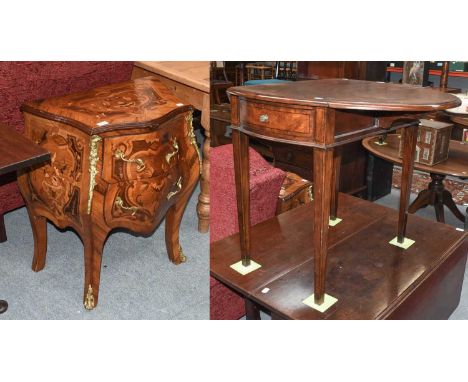 A Reproduction Ebony Strung Pembroke Table, 48cm (closed), by 74cm by 72cm; together with A Reproduction French Inlaid Kingwo