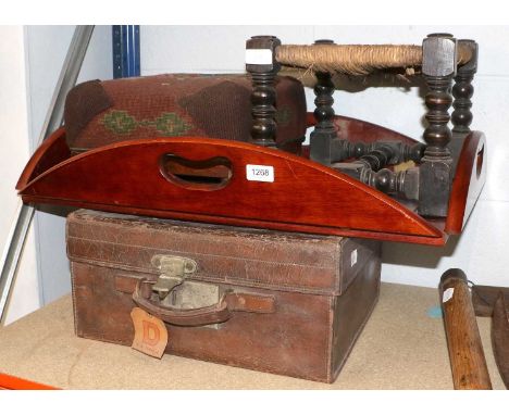 A Small Group of 19th century and Later Garden Tools; together with a leather case, two stools,two folding chairs,a George II