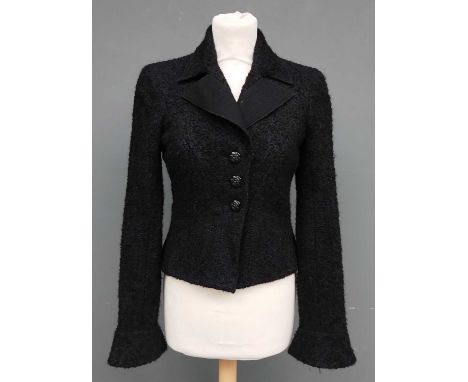 Chanel Black Boucle Wool and Mohair Fitted Jacket with notched collar, long sleeves with flared cuffs, three button fastening