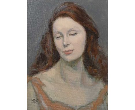 Nicholas Egon FRS (1921-2017)Portrait of a lady with long auburn hairWith studio stamp, oil on board, 44cm by 34cm