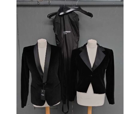 Saint Laurent Black Velvet Evening Jacket with silk mounted collar, single button fastening, front pockets (size F42) with or