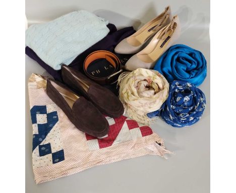 Ralph Lauren Modern Clothing and Accessories, comprising a pair of chocolate brown suede loafers and pair of grey suede heels
