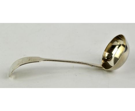 English provincial Exeter silver flat bottom ladle, by James and Josiah Williams 1872