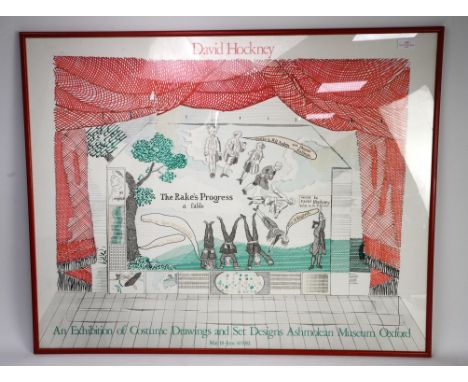 David Hockney poster; Costume Drawings and stage designs, Ashmolean Museum 1981 'The Rakes Progress' (95.5cm x 75.5cm) 