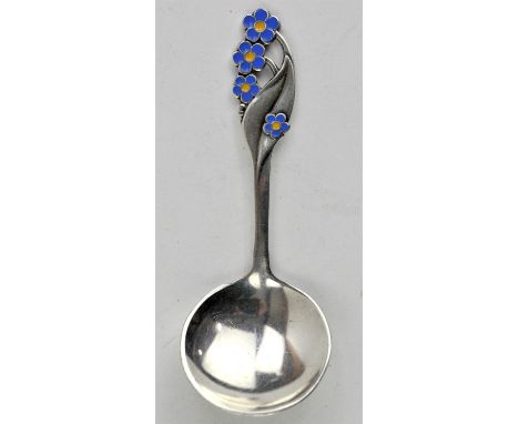 Danish silver and floral enamel caddy spoon by Meka 