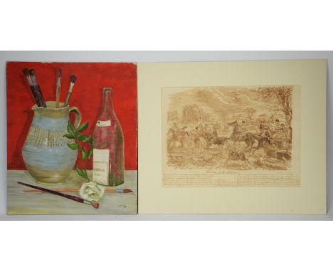 Quantity of assorted pictures and prints. to include hunting scenes, still lives, figurative subjects, zebra and other animal