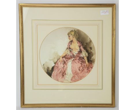 Sir William Russell Flint, British, 1880-1969, Madame de Pompadour and Madame Du Barry, lithographic print, 26cm diameter Med