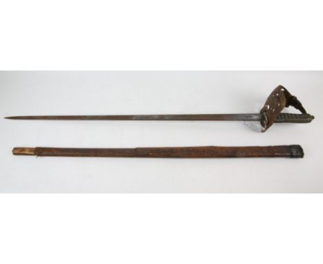 1897 Pattern Officers dress sword with etched blade and leather scabbardCondition Report:  Blade length 82cm longScabbard len