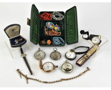 Mixed lot pocket watches, wrist watches and a small quantity of jewellery to include micro mosaic brooch, continental silver 