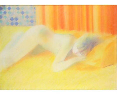 Adrian George (British, 1944-2021), 'The Yellow Sofa' (1983), pastel, signed and dated lower right, 59 x 79cm, framed and gla