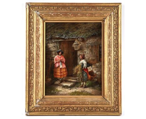 William H. Ward (British, act.c.1850-c.1885), two villagers meeting outside a cottage (1861). Oil on canvas. Signed 'W. H. Wa