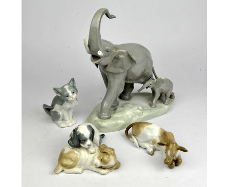 Lladro figures to include, 'Follow Me' (x2), 'Duckling', 'That Tickles', 'Sleeping Bunny', Elephant group and other various a