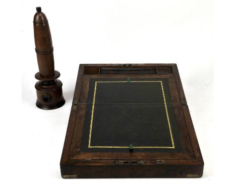 Victorian brass bound walnut lap desk, 30cm wide, together with a turned yew wood treen item (2)Condition Report:  Yew wood t