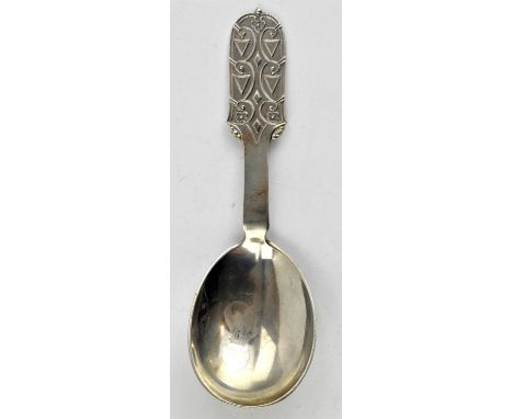 Geometric design Norwegian. 830 Silver Large Caddy spoon by Thume.   