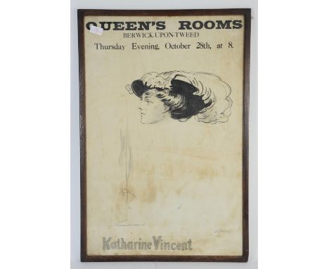 Framed poster, Katarine Vincent, "Queens Rooms, Berwick-Upon-Tweed, Published by David Allen & Sons Ltd. 1913 74cm x 49cm the