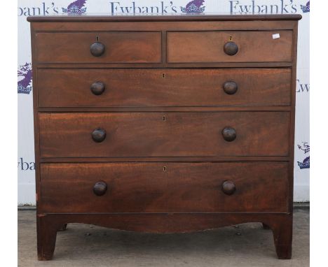 A mahogany chest, 19th Century, with two short and three long drawers, on bracket feet, 103cm high x 108cm wide x 48cm deepCo