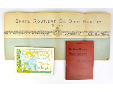 Collection of De Dion Bouton related items - Carte Routiere French Vintage route map poster, c1904, double sided with various