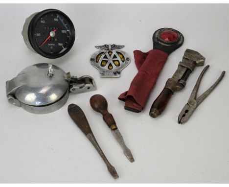 Collection of Vintage items, to include Porsche 924 speedometer (150 MPH) VDO and a Petrol Cap, AA car club badge (0T07182), 