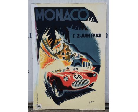 Monoco racing promotional poster - print by B.Minna '1er et 2 Juin 1952' , on board (61x90cm). 