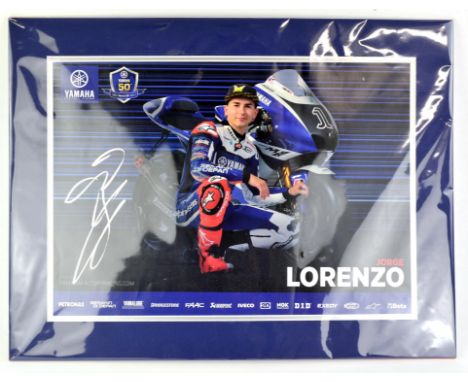 Yahama Factory Racing print of Jorge Lorenzo and signed by him (with Mount approx 20"x15), along with a Lewis Hamilton signed