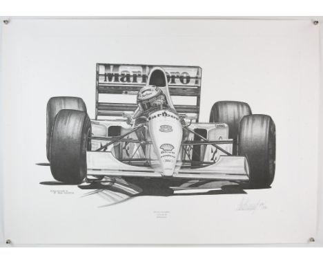 Two Automobilia design posters - McLaren number 8, Monaco Champion Ayrton Senna, Alan Stammers signed limited edition print 4