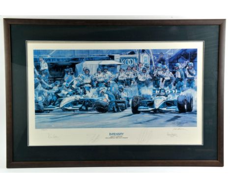 Signed Lithograph of the 2000 American Motor Racing Team by Ken Call 163/1000 entitled 'Intensity' 'Gone in 12 seconds', Sign