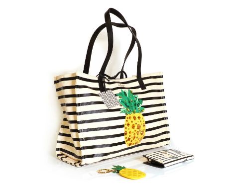 A Kate Spade canvas 'Pineapple' bag, dual flat leather handles, with interior zip pocket, with original purchase tags, care c
