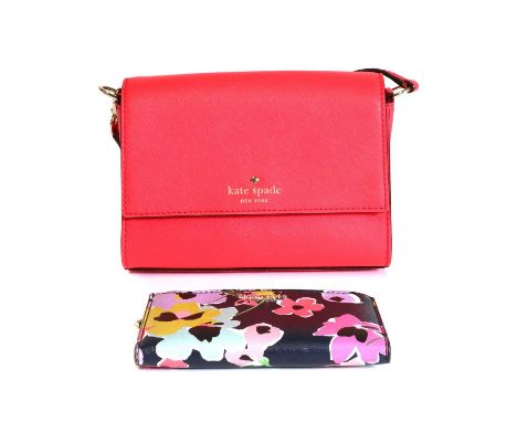 A Kate Spade dark coral shoulder bag,magnetic closure to front, single flat long strap, interior with slip pocket, with box, 