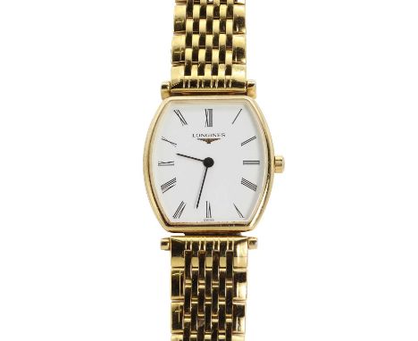 A ladies' Longines La Grande Classique quartz bracelet watch,ref. L4 205 2. A tonneau case 22mm x 25mm, white dial with Roman