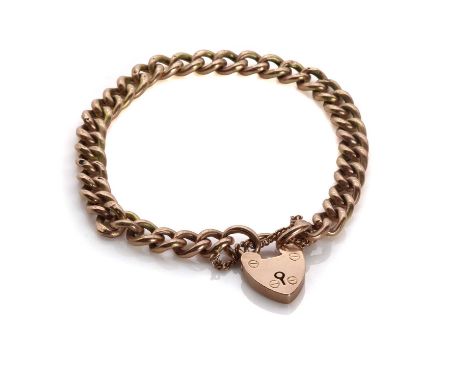 A gold curb link bracelet,a hollow curb link chain, 170mm long, to heart padlock and curb link bracelet, 8.56gCondition Repor