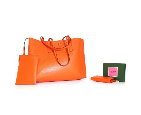 A Kate Spade orange shopper tote,dual flat handles, hook closure, with a detachable pouch, with care card and dust bag, 36cm 
