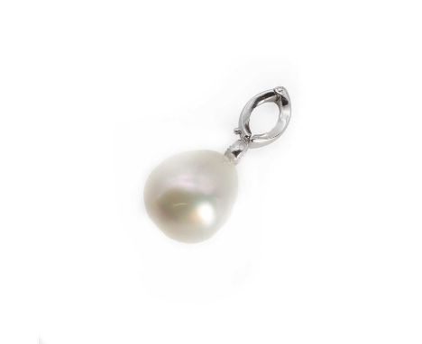 A cultured South Sea pearl and diamond pendant,  with a hinged bale or enhancer, retailed by Martin & Stein, New South Wales,