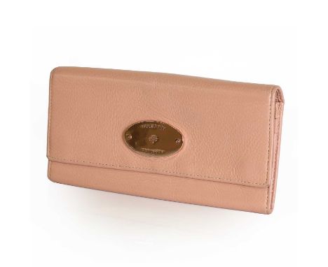 A Mulberry Continental purse/ wallet,rose-gold tone Mulberry disc to front, press stud closure opening to interior zip compar
