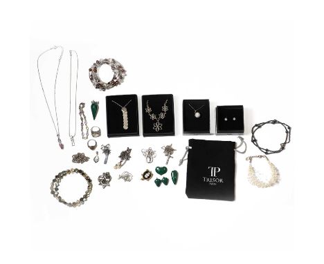 A collection of silver and costume jewellery,to include a George V three pence coin, dated 1932, spectacle set to a pierced s