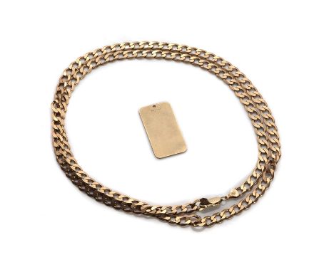 A gold curb link chain,with solid filed curb links, 6.5mm wide, 775mm long, common control mark 375,together with a 9ct gold 