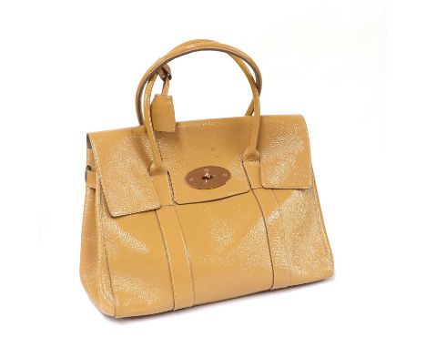 A Mulberry nude wrinkled patent leather Bayswater handbag,dual rolled handles, rose gold hardware, interior with zip and slip