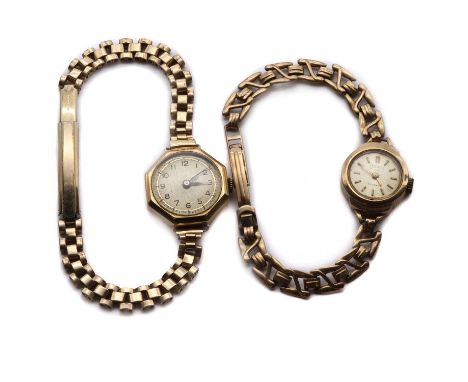 Two ladies' gold mechanical watches,comprising a ladies' 9ct gold Precimax mechanical watch, 12mm diameter, a silvered dial, 