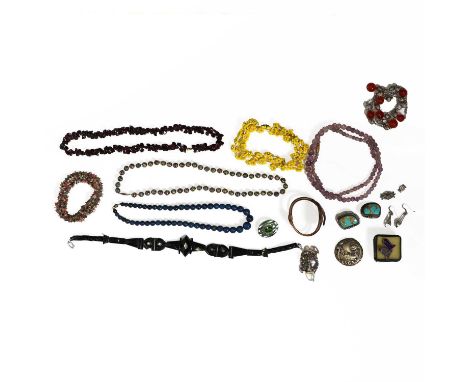 A large collection of costume jewellery,to include a copper hinged foliate bangle, by Matisse Renoir, a base metal oval paste