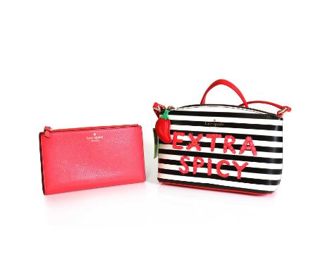 A Kate Spade 'Extra Spicy' black and white stripe shoulder bag, red detailing and shoulder strap, zip top closure, with inter