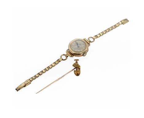 A ladies' 9ct gold Reid mechanical bracelet watch,23mm diameter, a silvered dial, gilt Arabic numerals, blued cathedral hands