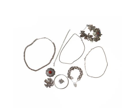 A collection of silver jewellery,to include a Swedish silver brooch, by Erik Löfman, to pin and roller catch, 48mm x 47mm, a 