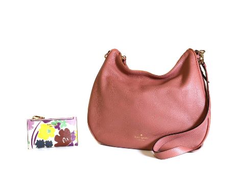 A Kate Spade dusty pink slouch shoulder bag,with short and long detachable shoulder straps, with dust bag, 33cm wide,12cm dee
