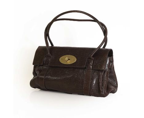 A Mulberry brown East West Bayswater,brass tone hardware with postmans lock closure, dual rolled handles, interior zip pocket