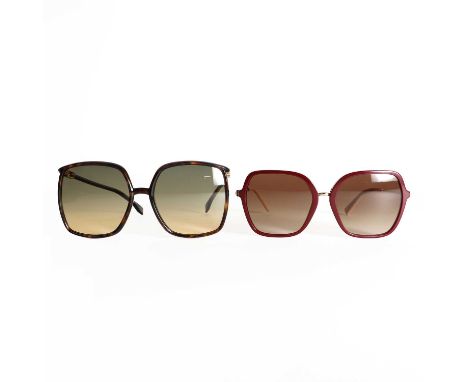 A pair of Fendi brown-framed sunglasses,FF 0431/G/S, with graduated lens, size 50-19-150, boxed,and a pair of Valentino maroo