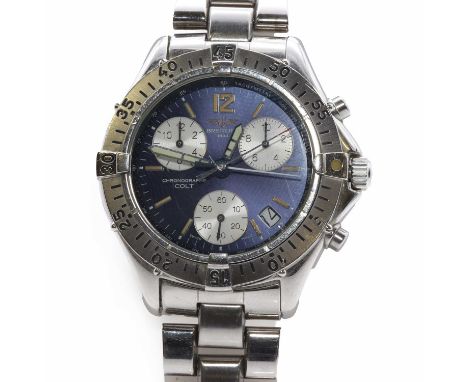 A gentlemen's stainless steel Breitling Colt chronograph bracelet watch, reference A53035. With a circular case, 38mm diamete